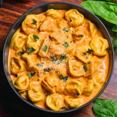 Delicious CrockPot Chicken Tortellini served in a bowl