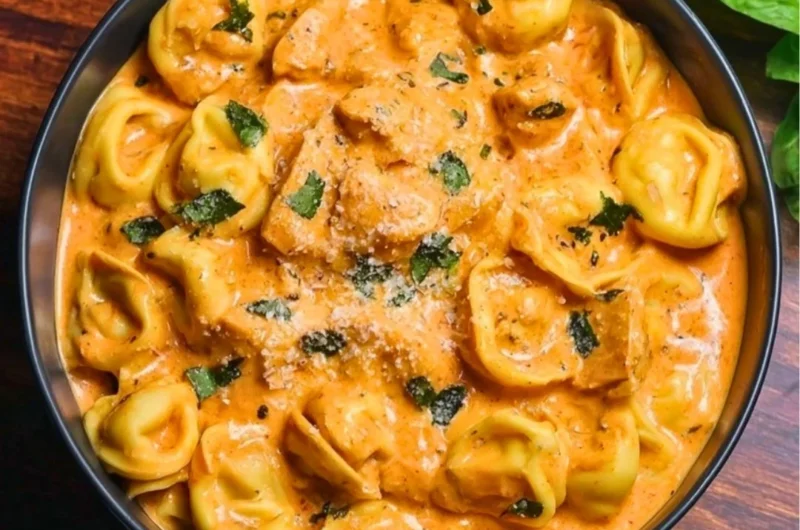 Delicious CrockPot Chicken Tortellini served in a bowl