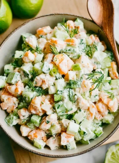 Delicious cucumber shrimp salad with fresh ingredients and vibrant colors