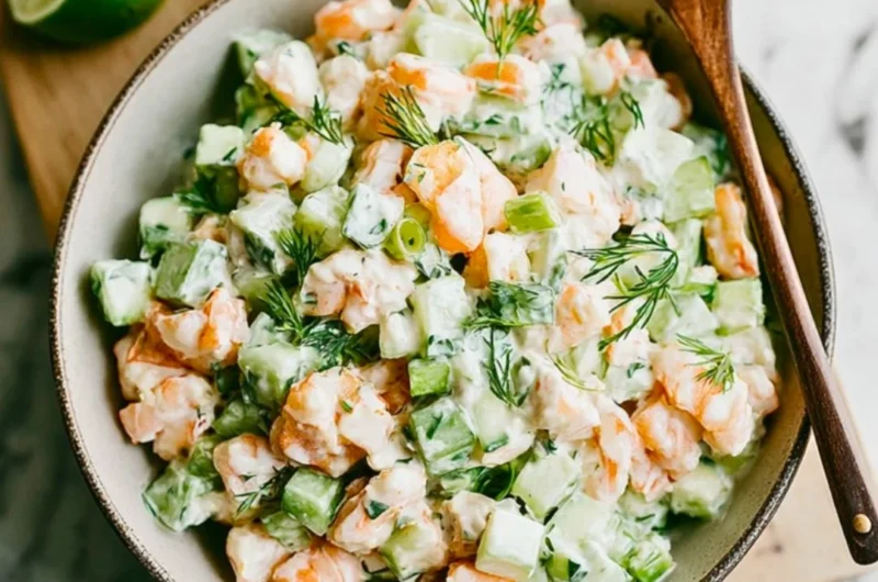 Delicious cucumber shrimp salad with fresh ingredients and vibrant colors