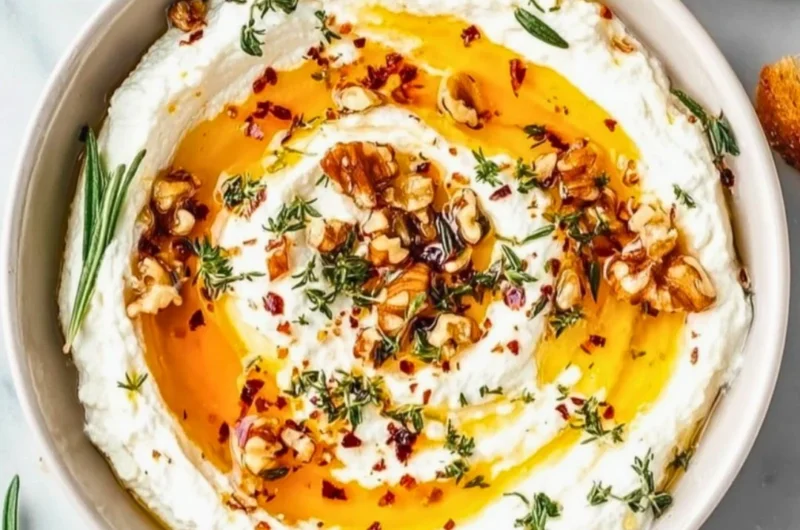 Delicious ricotta dip drizzled with hot honey served with fresh vegetables.