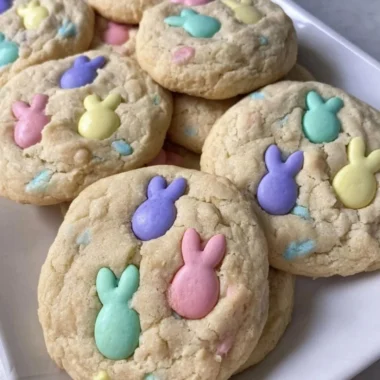 Colorful Easter M&M cookies decorated for spring celebrations