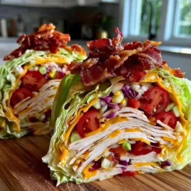 Fresh keto turkey club lettuce wraps with turkey, bacon, and fresh vegetables