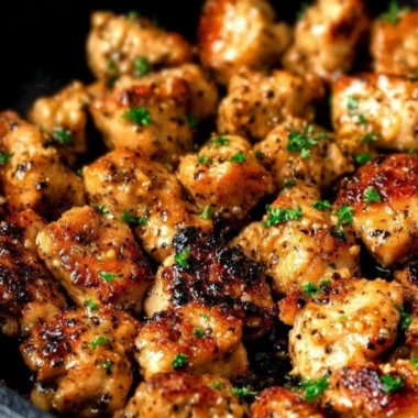 Delicious Garlic Butter Chicken Bites served with herbs and spices