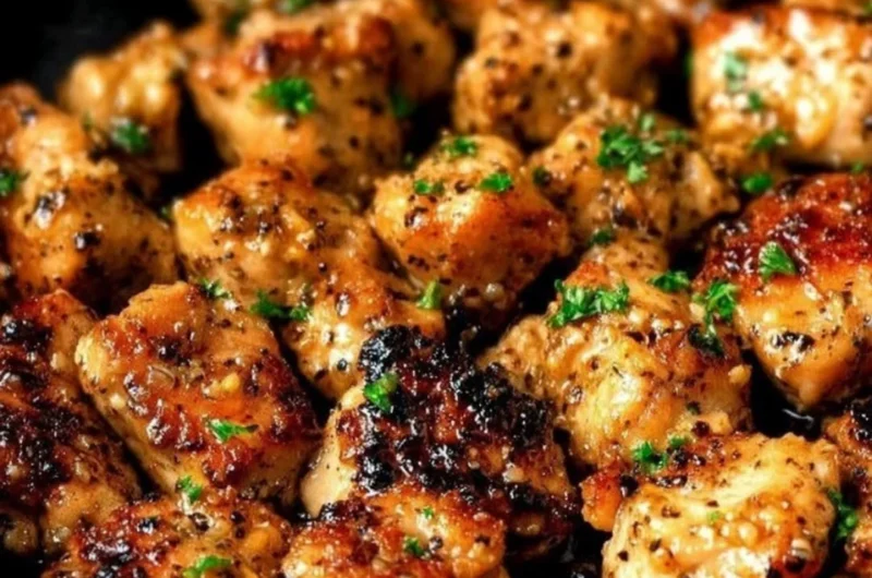 Delicious Garlic Butter Chicken Bites served with herbs and spices