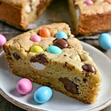 Giant Candy Cookie Pie loaded with colorful candies and dessert bliss