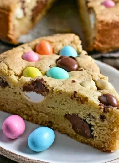 Giant Candy Cookie Pie loaded with colorful candies and dessert bliss