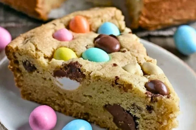 Giant Candy Cookie Pie loaded with colorful candies and dessert bliss