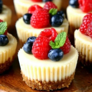 Decadent gluten-free cheesecakes topped with fresh berries