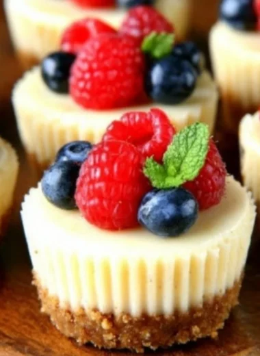 Decadent gluten-free cheesecakes topped with fresh berries