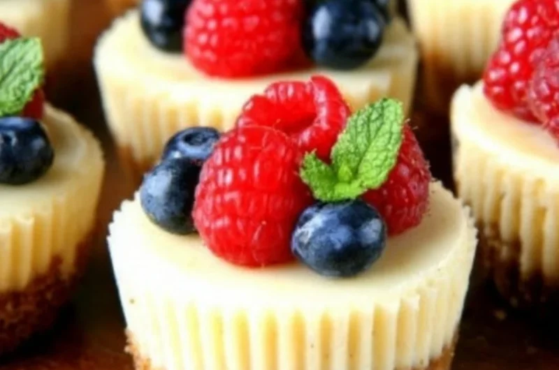Decadent gluten-free cheesecakes topped with fresh berries