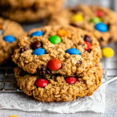 Gluten free monster cookies with chocolate chips and colorful candies