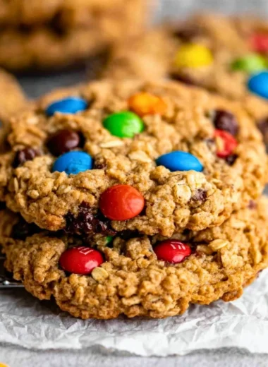 Gluten free monster cookies with chocolate chips and colorful candies