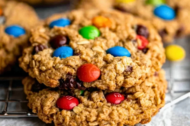 Gluten free monster cookies with chocolate chips and colorful candies