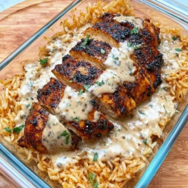 High Protein Creamy Cajun Chicken & Rice dish with vibrant spices and nutrition