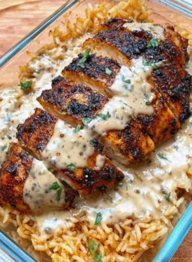 High Protein Creamy Cajun Chicken & Rice dish with vibrant spices and nutrition