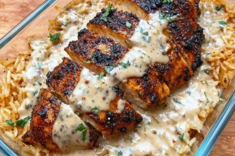 High Protein Creamy Cajun Chicken & Rice dish with vibrant spices and nutrition