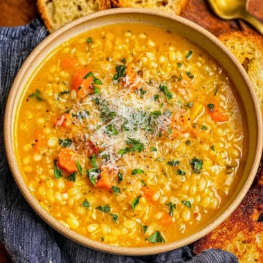 Bowl of Italian Penicillin Soup garnished with herbs