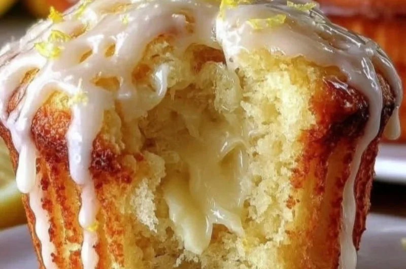 Freshly baked lemon cream cheese muffins on a cooling rack