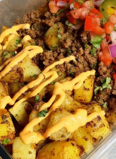 Loaded Potato Taco Bowl with toppings and fresh ingredients