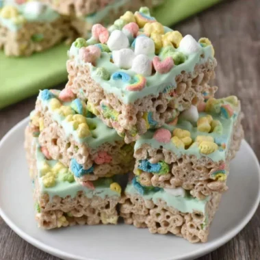 Colorful Lucky Charms Treats crafted for St. Patrick's Day celebrations.