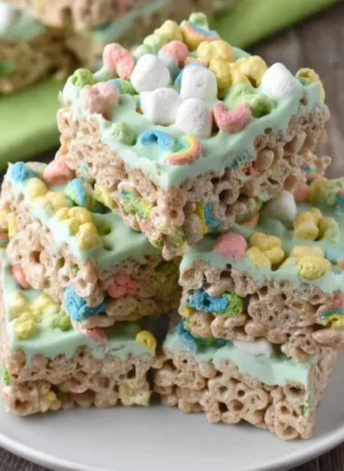 Colorful Lucky Charms Treats crafted for St. Patrick's Day celebrations.