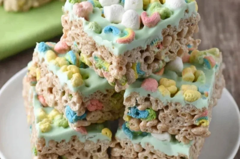 Colorful Lucky Charms Treats crafted for St. Patrick's Day celebrations.