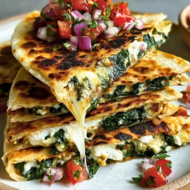 Mediterranean Quesadillas filled with vegetables and cheese on a plate