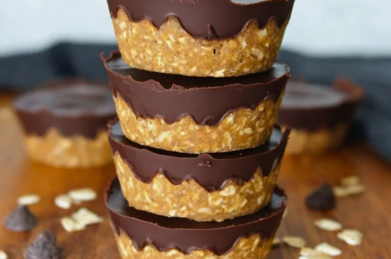 Delicious no bake peanut butter oat cups arranged on a plate