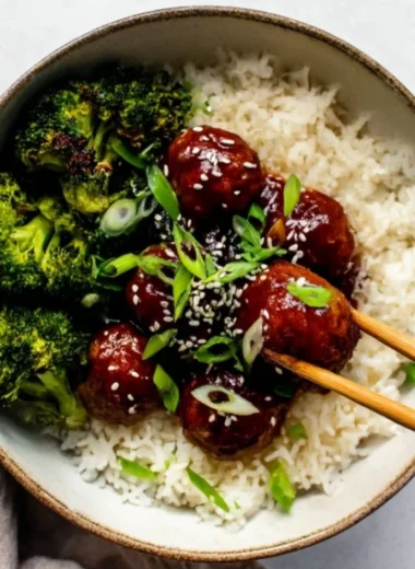Delicious Sticky Mongolian Beef Meatballs served on a plate