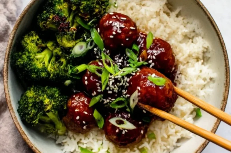 Delicious Sticky Mongolian Beef Meatballs served on a plate