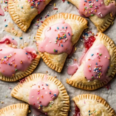 Homemade Strawberry Rhubarb Pop Tarts on a rustic wooden table