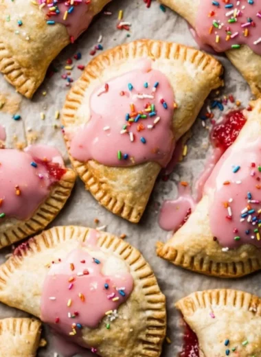 Homemade Strawberry Rhubarb Pop Tarts on a rustic wooden table