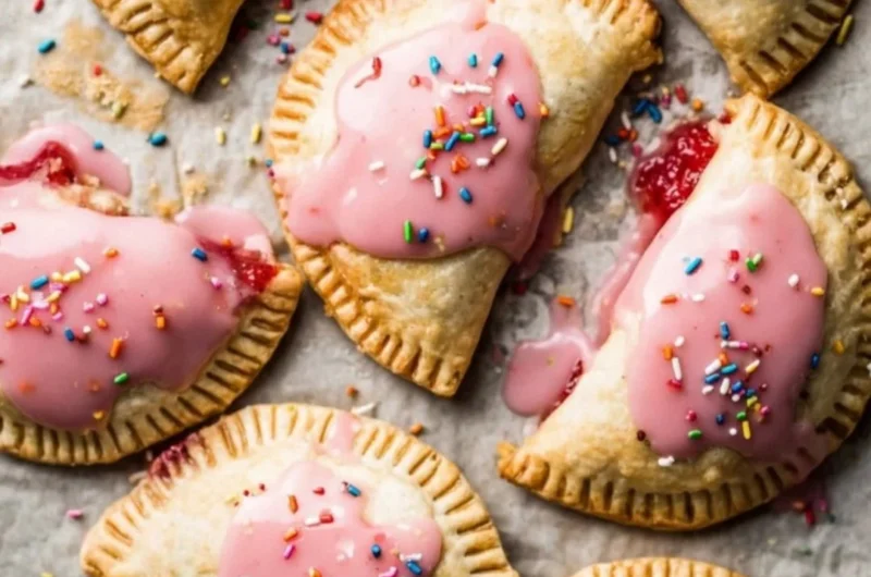 Homemade Strawberry Rhubarb Pop Tarts on a rustic wooden table