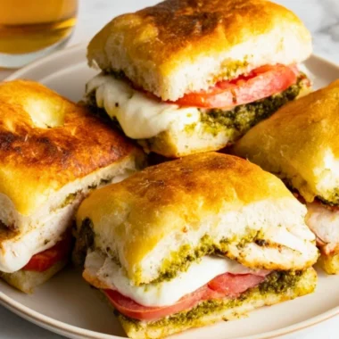 Toasted chicken pesto sandwich with juicy chicken and fresh basil pesto