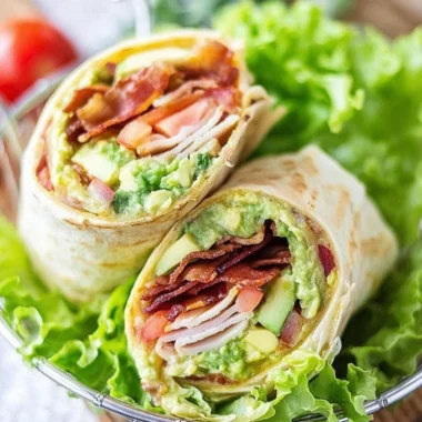 Turkey Bacon Wrap with fresh vegetables and creamy dressing