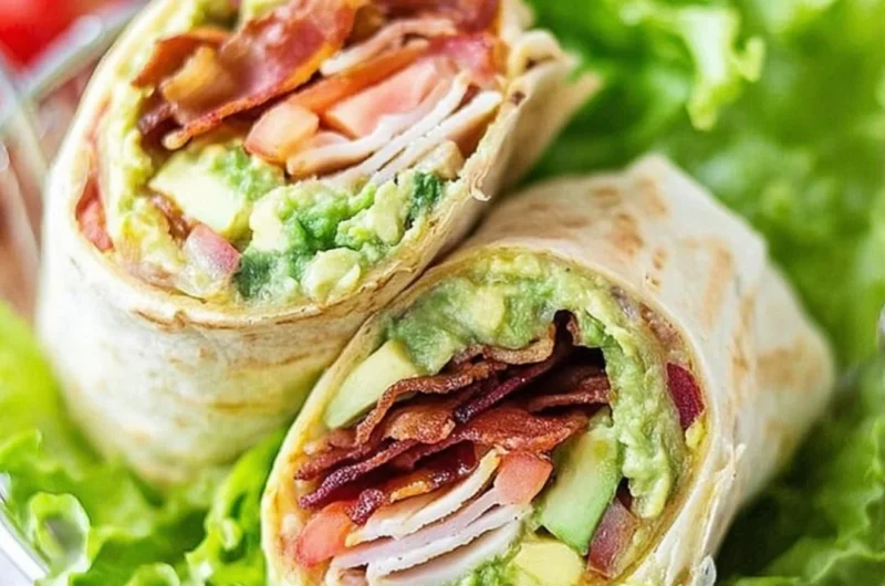Turkey Bacon Wrap with fresh vegetables and creamy dressing