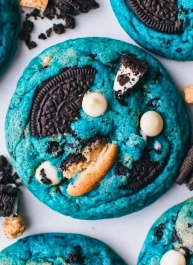 Ultimate Cookie Monster Cookies with colorful candies and chocolate chips
