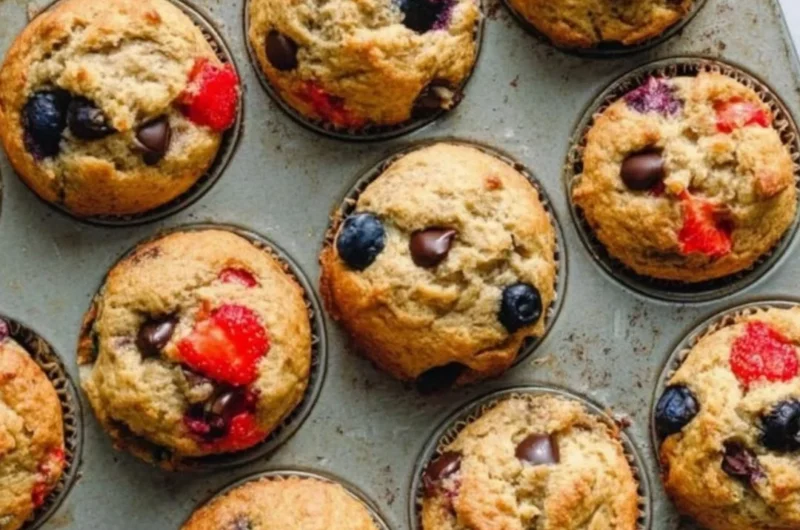 Freshly baked yogurt muffins on a rustic wooden table.