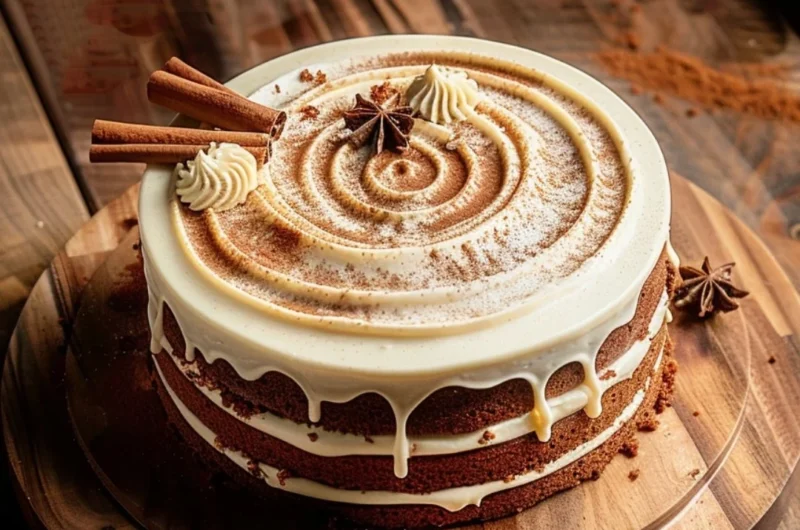 Delicious Brown Sugar Chai Cake topped with spices and frosting