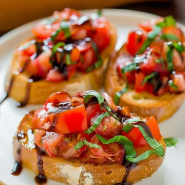 Delicious bruschetta topped with fresh tomatoes and basil on toasted bread