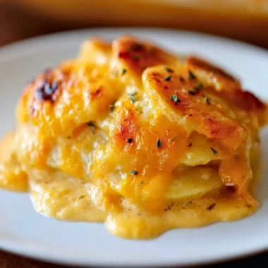 Delicious cheesy potatoes baked to perfection, ready to serve as a side dish.
