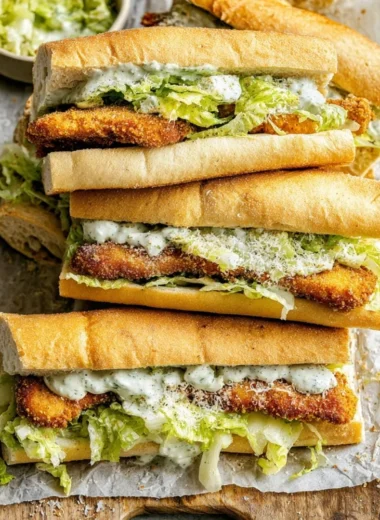 Delicious Chicken Caesar Sandwiches with crispy chicken and fresh salad on soft bread.
