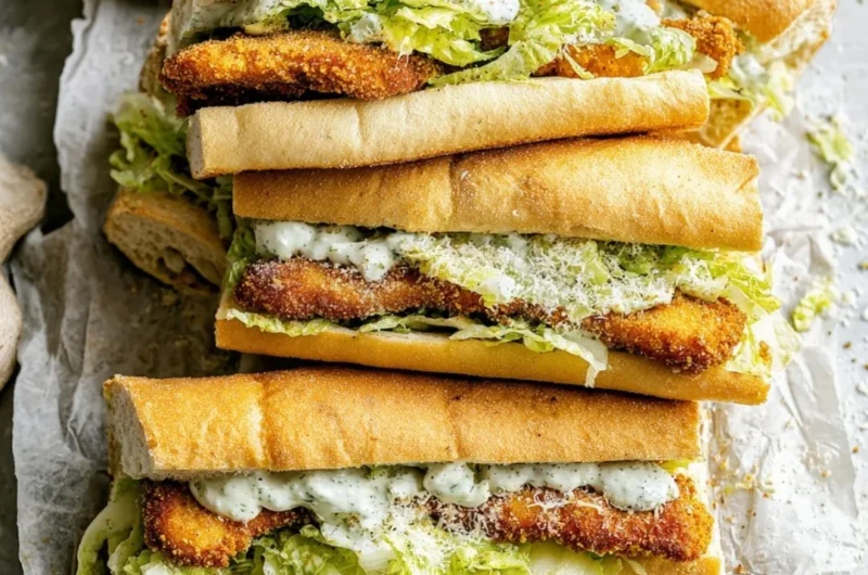 Delicious Chicken Caesar Sandwiches with crispy chicken and fresh salad on soft bread.