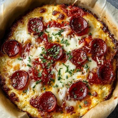 Cottage cheese pizza bowl topped with fresh vegetables and herbs