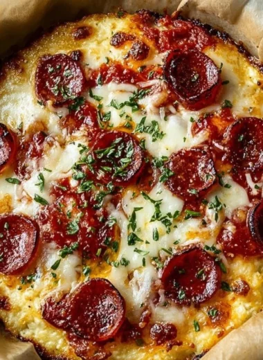 Cottage cheese pizza bowl topped with fresh vegetables and herbs