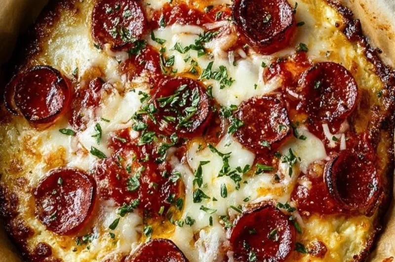 Cottage cheese pizza bowl topped with fresh vegetables and herbs