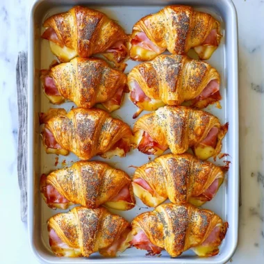 Dijon-honey ham and cheese mini croissant sandwiches on a serving platter