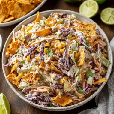 Frito Cowboy Cabbage Salad with vibrant colors and textures served in a bowl.