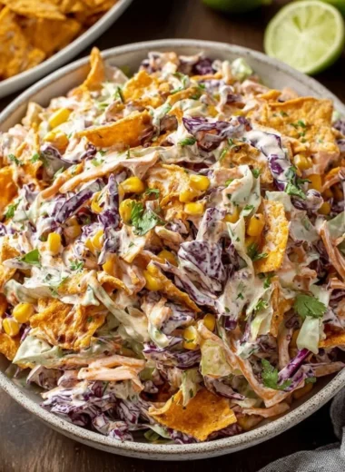 Frito Cowboy Cabbage Salad with vibrant colors and textures served in a bowl.